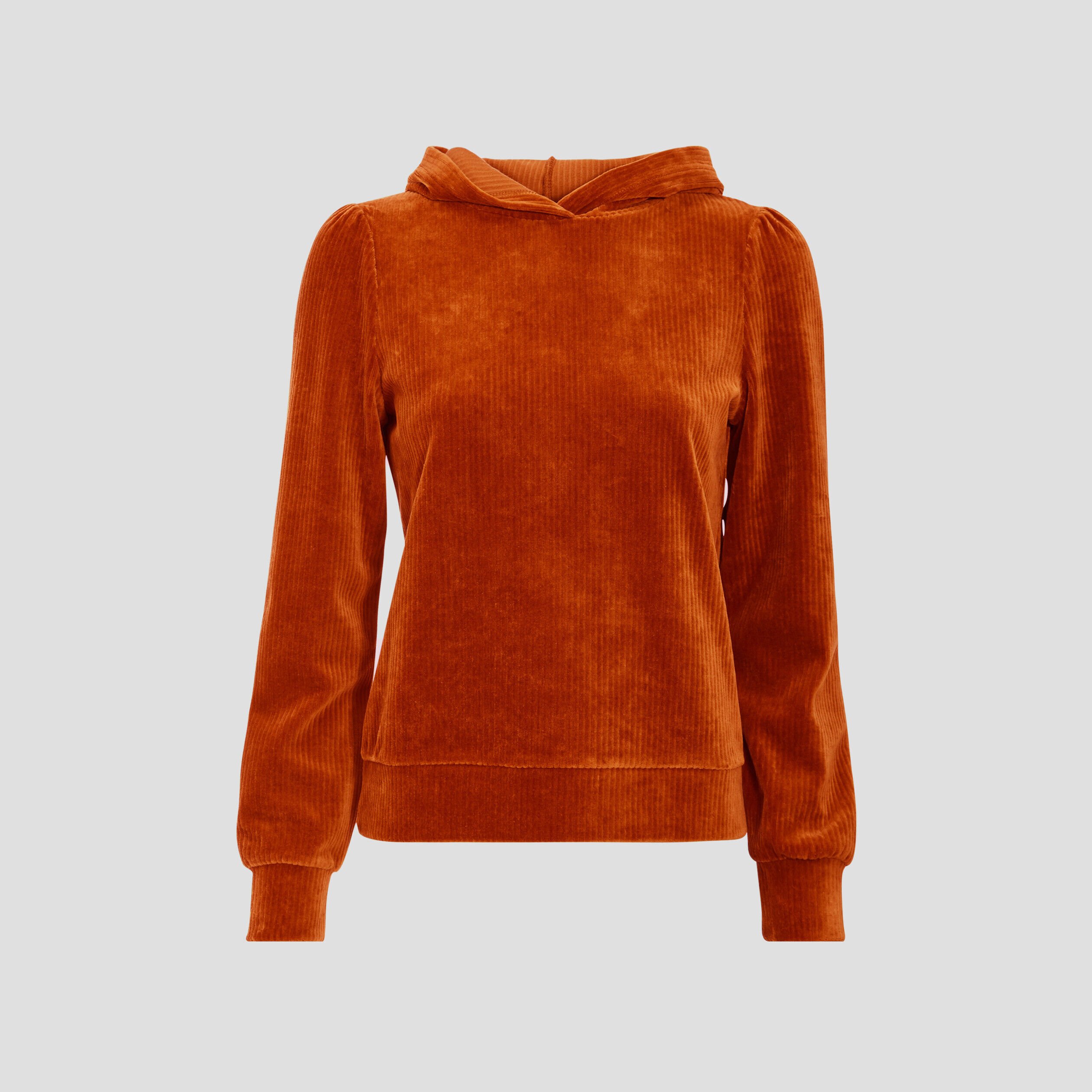 Sweat velours côtelé à capuche marron femme | Cache Cache