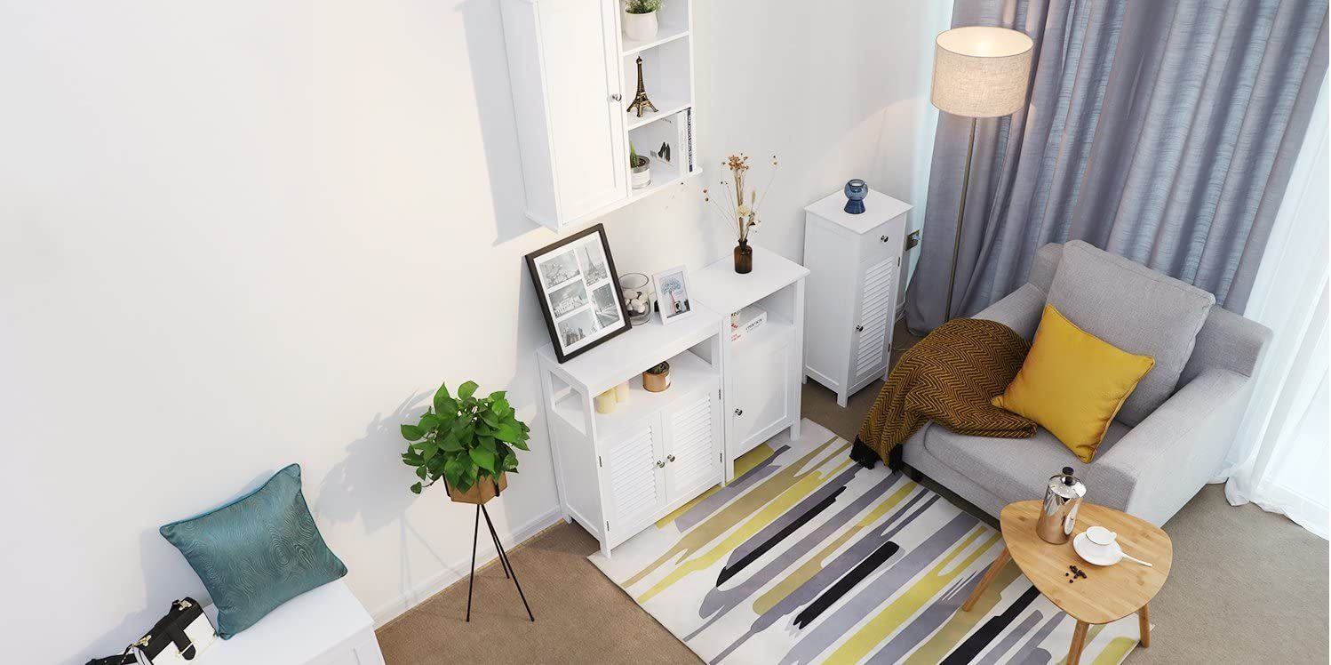 VASAGLE Badkommode Badezimmerschrank, mit Schublade, Lamellentür