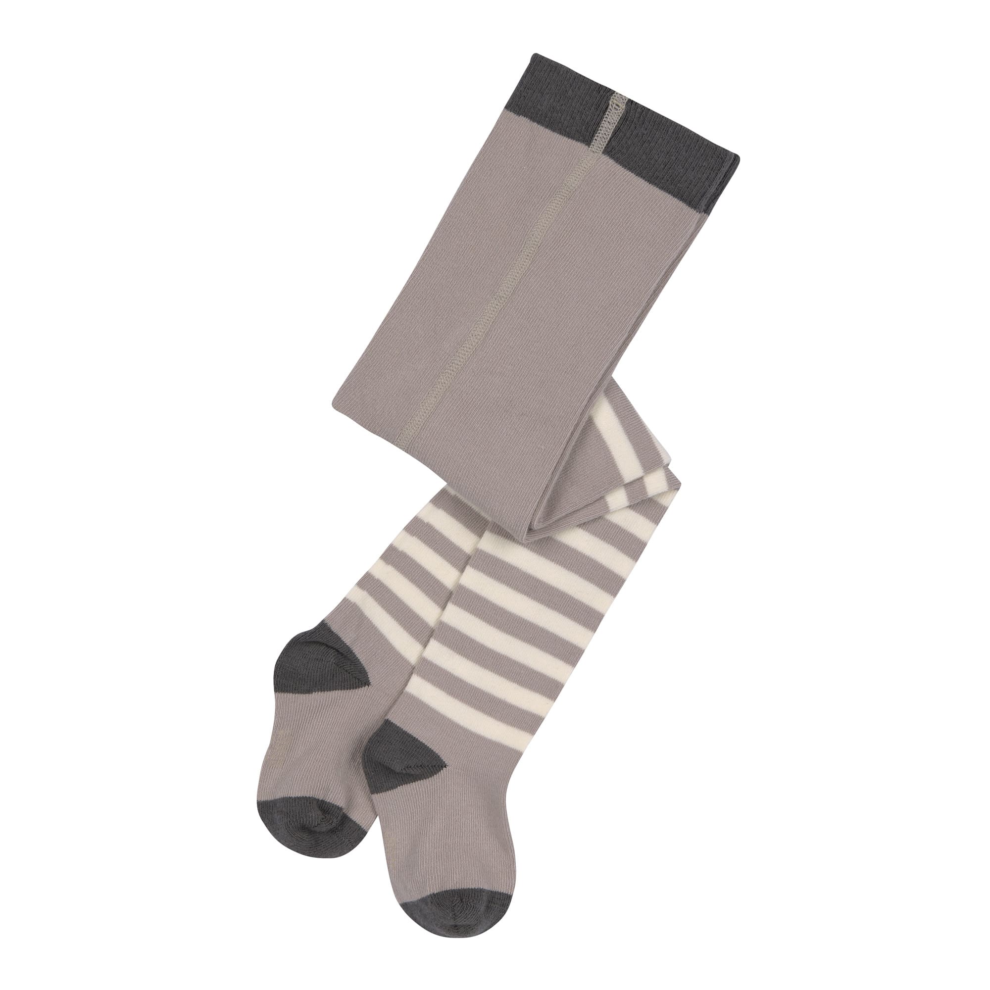 Strumpfhose GOTS - Tights, Halb Gestreift Taupe Weiß