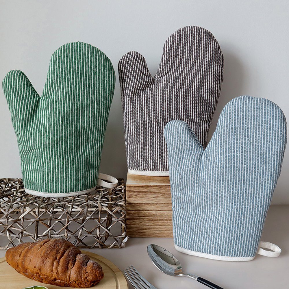 SCOKIT Topfhandschuhe Schwarze Streifen hitzebeständig Ofenhandschuhe, (2er Set Backhandschuhe Baumwolle), für Kochen und Backen Hochwertige Ofenhandschuh