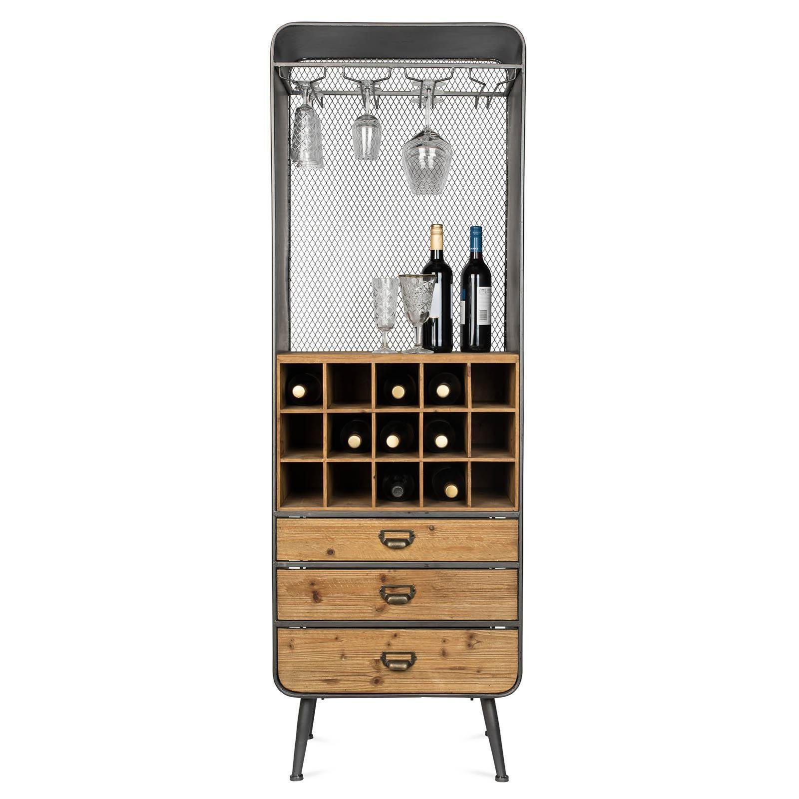 Dutchbone Vitrine DUTCHBONE Barschrank Vino (Packung, 1 Stück DUTCHBONE Barschrank) aus Eisen, Mischholz, Tannenholz, B 56 Zentimeter, H 170 Zentimeter, T 38 Zentimeter