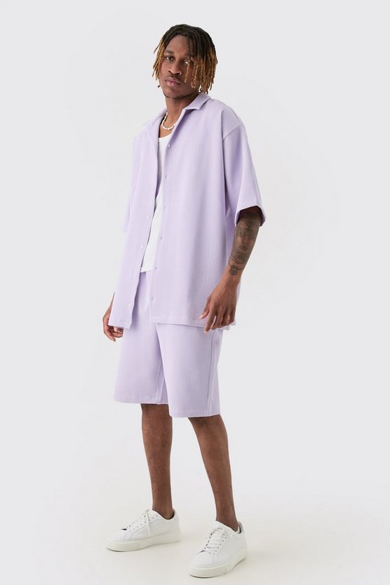 Tall kurzärmliges Oversize Hemd & Shorts in Lila