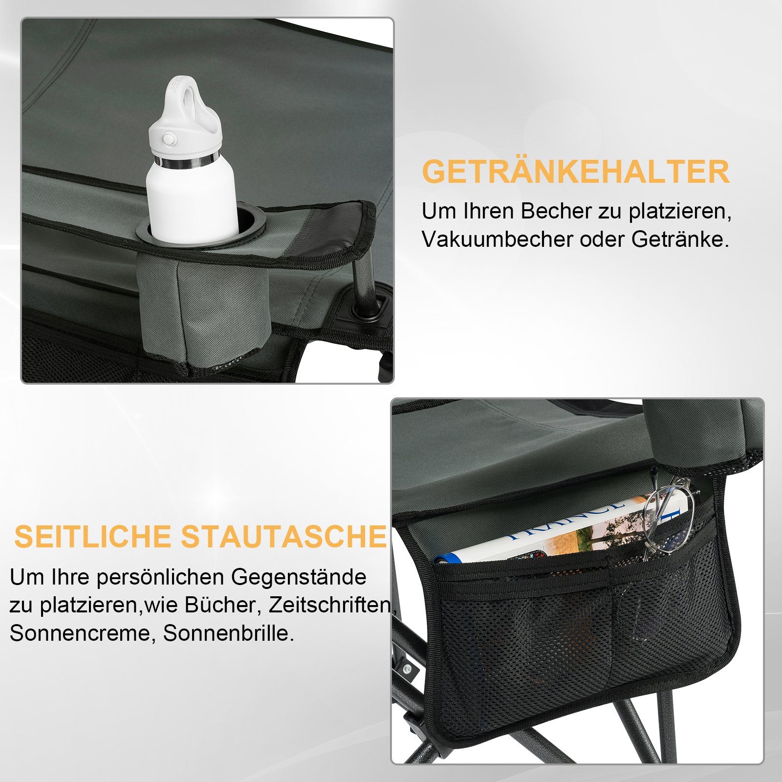 Woltu Campingstuhl (2 St), Klappbarer, leicht, mit Lehne Getränkehalter