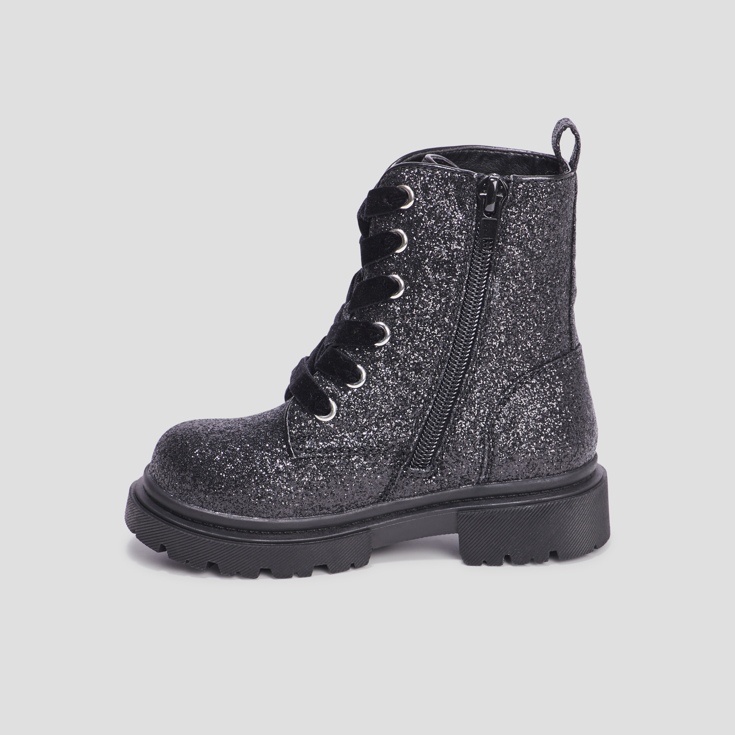Bottines à paillettes crantées noir fille | La Halle