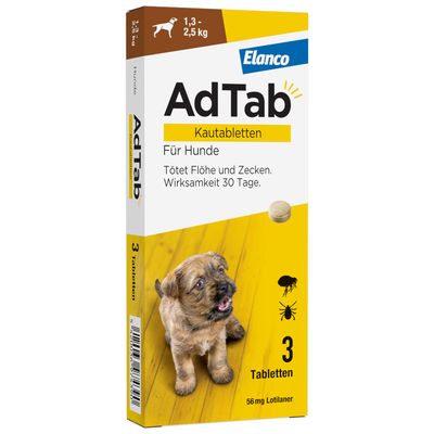 AdTab Kautabletten für sehr kleine Hunde, von 1,3 bis 2,5 kg
