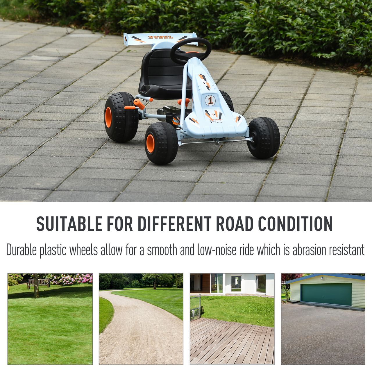 HOMCOM Go Kart Kinderfahrzeug Tretauto mit Pedal ab 3 Jahre Stahl Hellblau