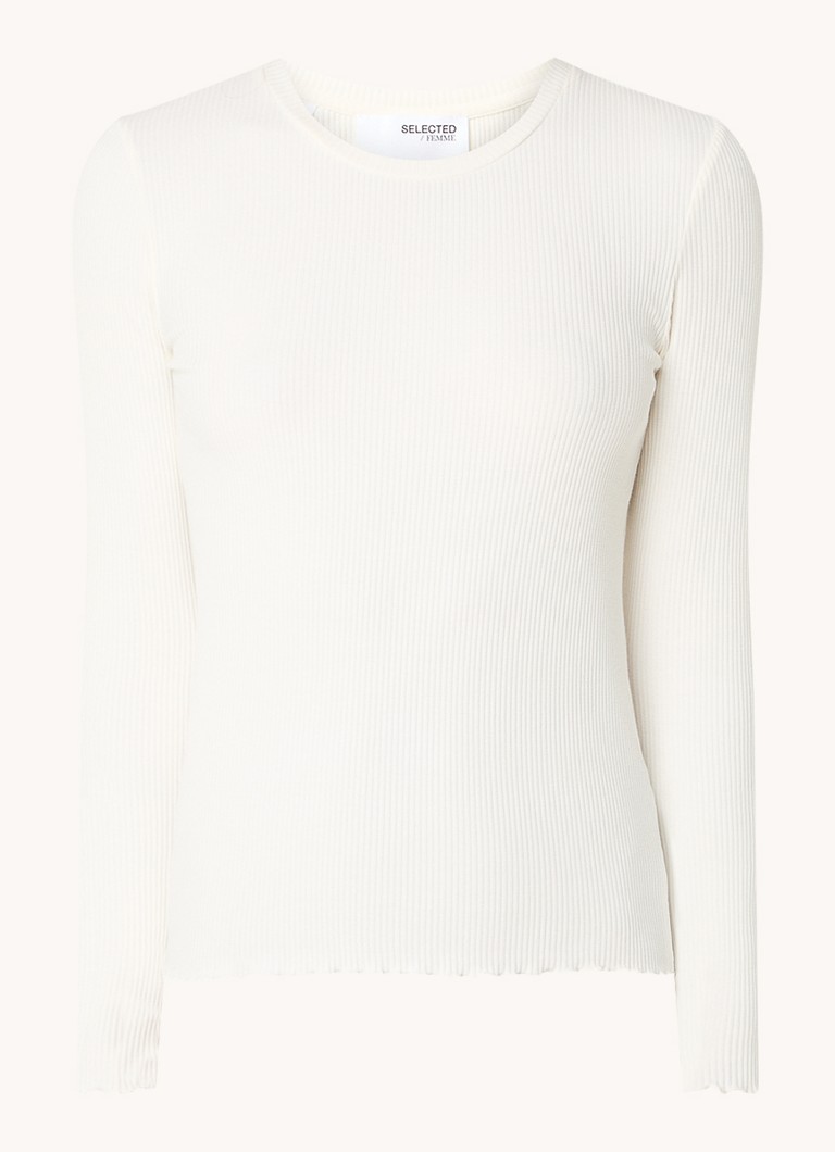 T-shirt a maniche lunghe da donna Fanna Selected in maglia a coste elasticizzata