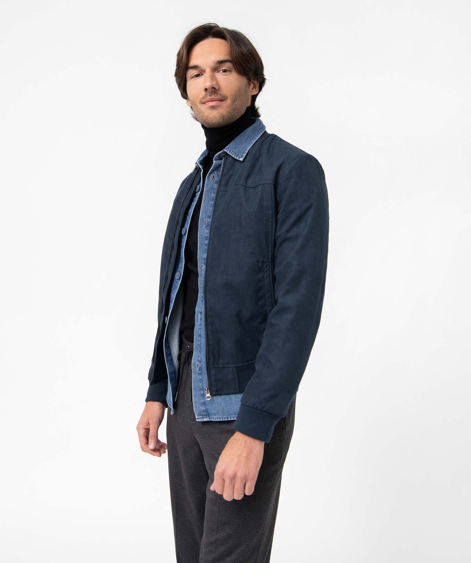 Blouson homme en suédine unie fermeture zippée gris clair | GEMO
