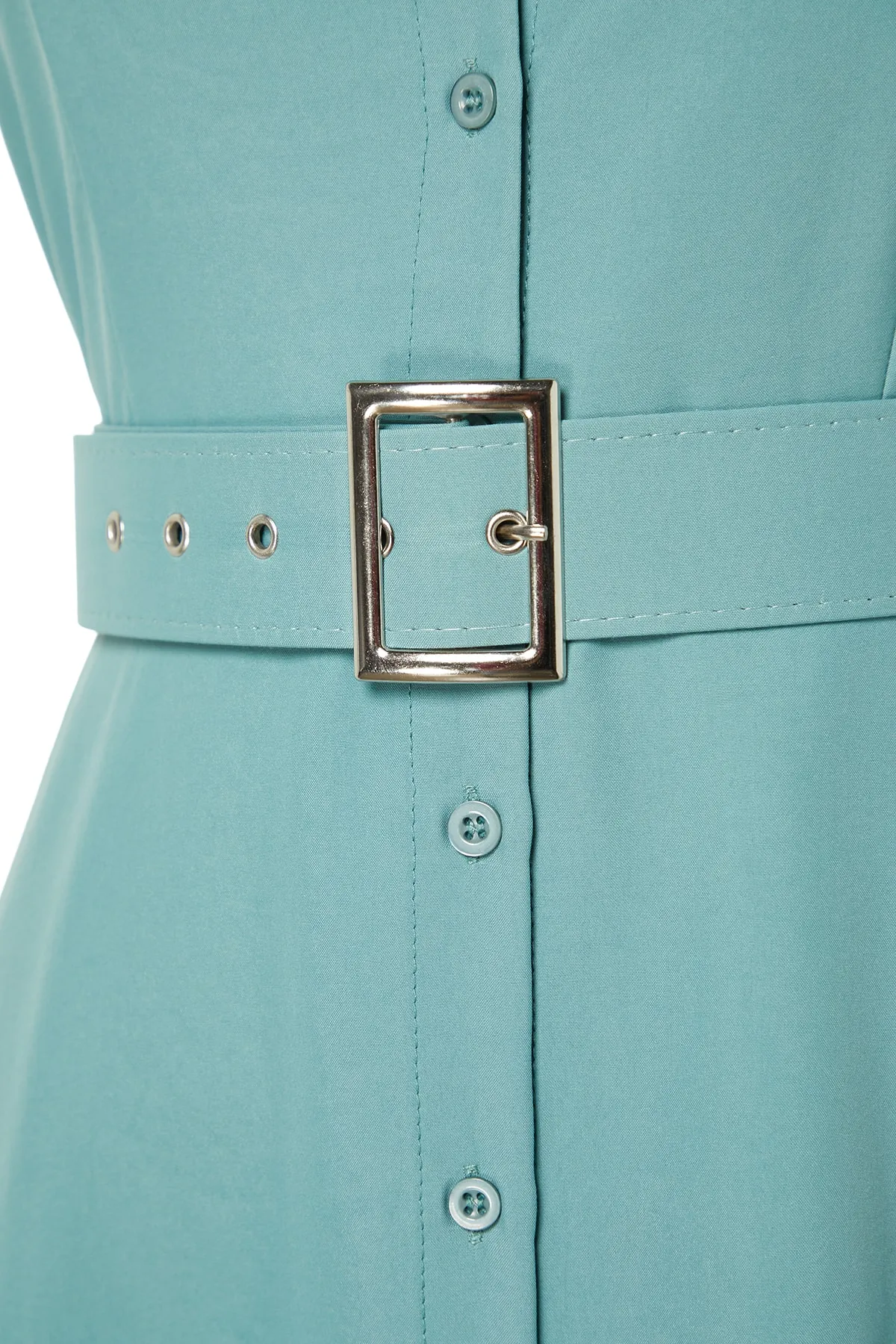 Trendyol Curve  Mintgrünes gewebtes Hemdblusenkleid mit Gürtel TBBSS23AH00277