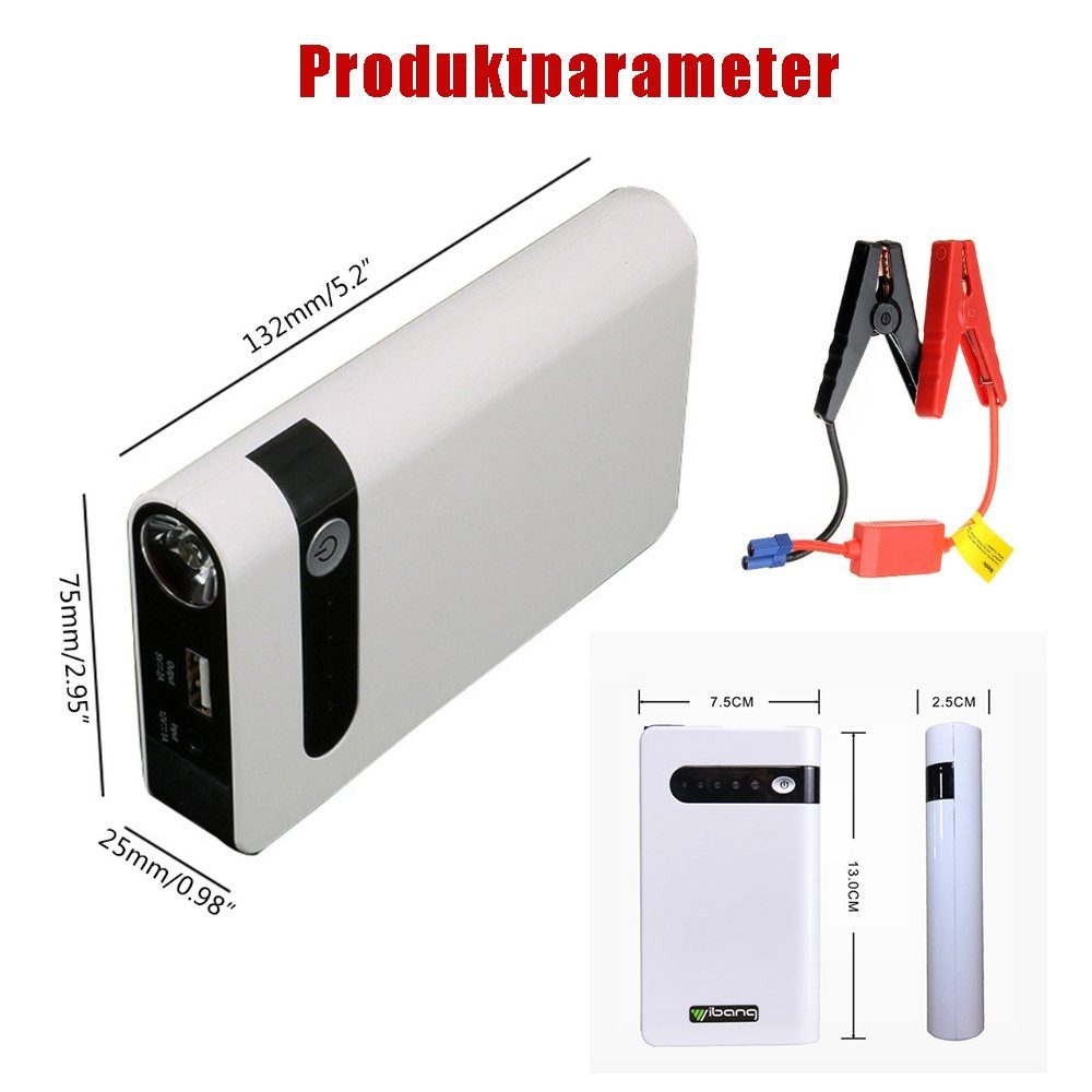 MDHAND 8000 mAh Weiß kompakt Starthilfegerät Autobatterie-Ladegerät (1-tlg., für Auto, Boot, Motorrad, Smartphones, Tablet)