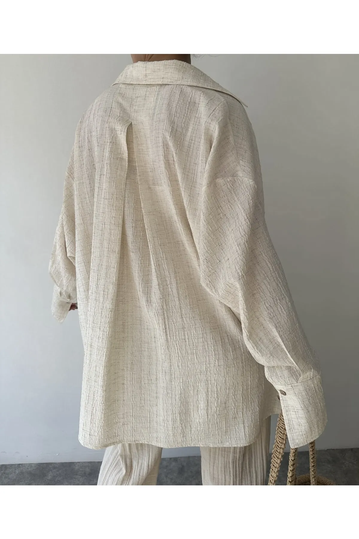 MAİ COLLECTİON  Beiges Durres-Leinen-Oversize-Hemd