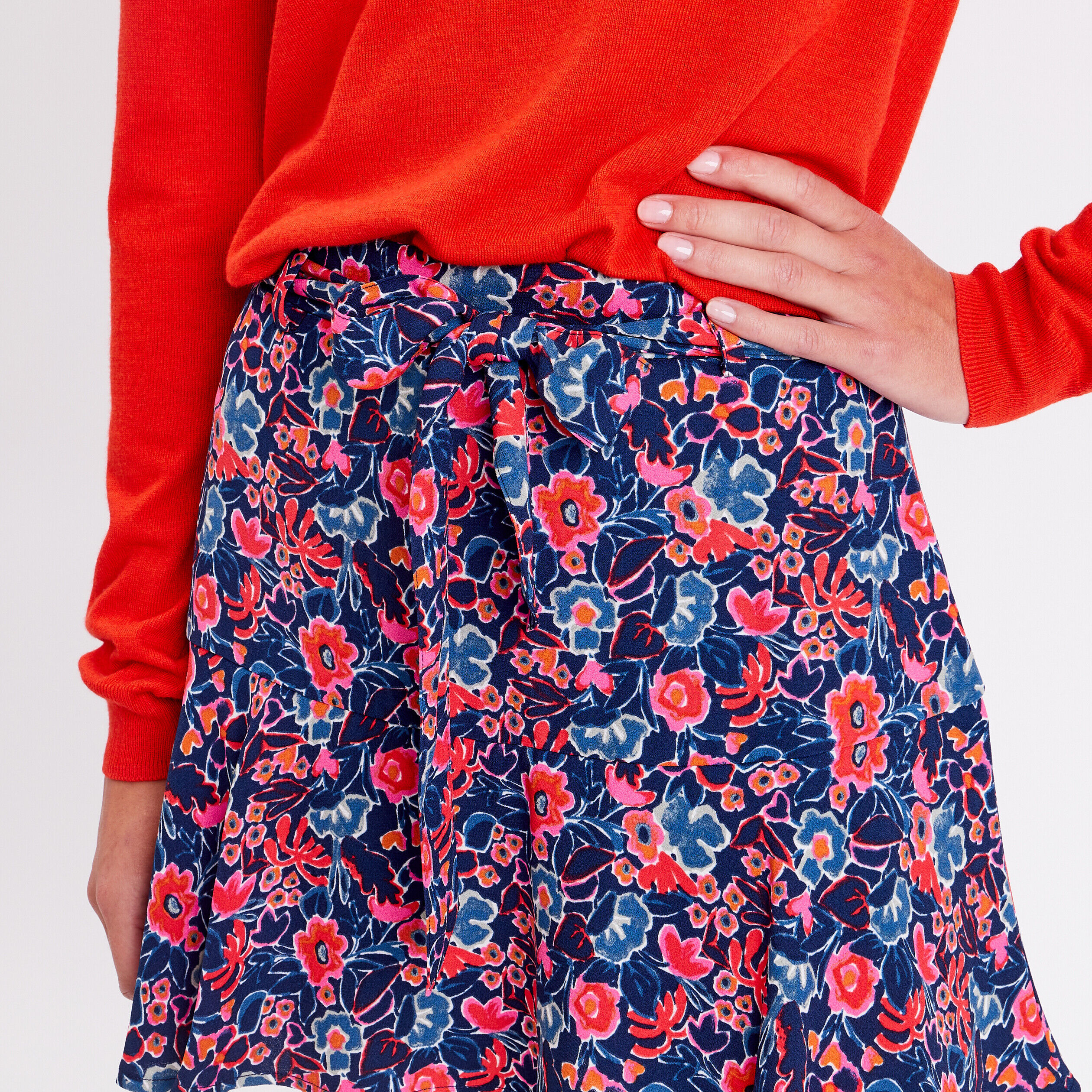 Jupe-short droite ceinturée bleu marine femme | Cache Cache