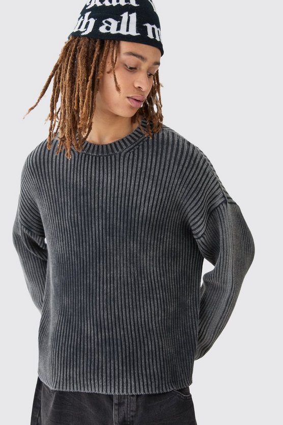 Kastiger Oversize Pullover mit Acid-Waschung