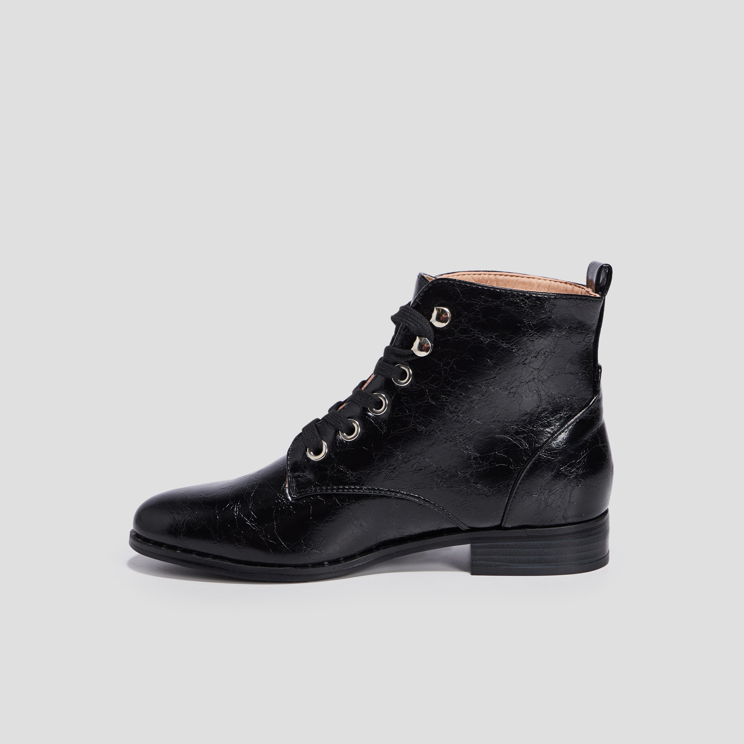Bottines à lacets vernies noir femme | La Halle