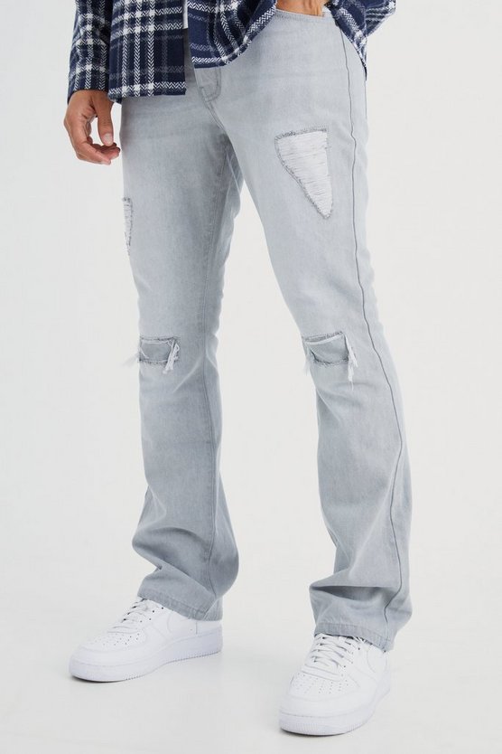 Slim-Fit Schlagjeans mit Rissen