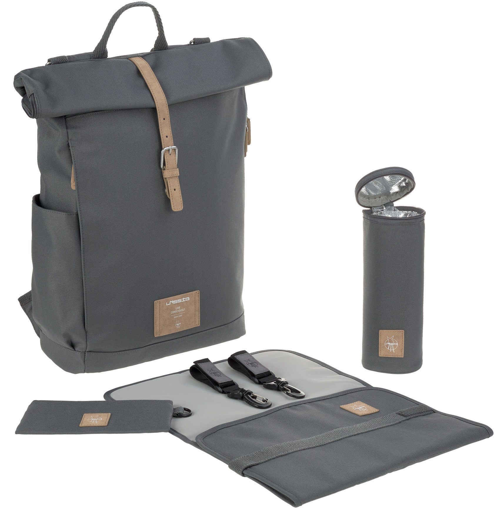 LÄSSIG Wickelrucksack Green Label, Rolltop, anthracite, PETA-approved vegan; zum Teil aus recyceltem Material