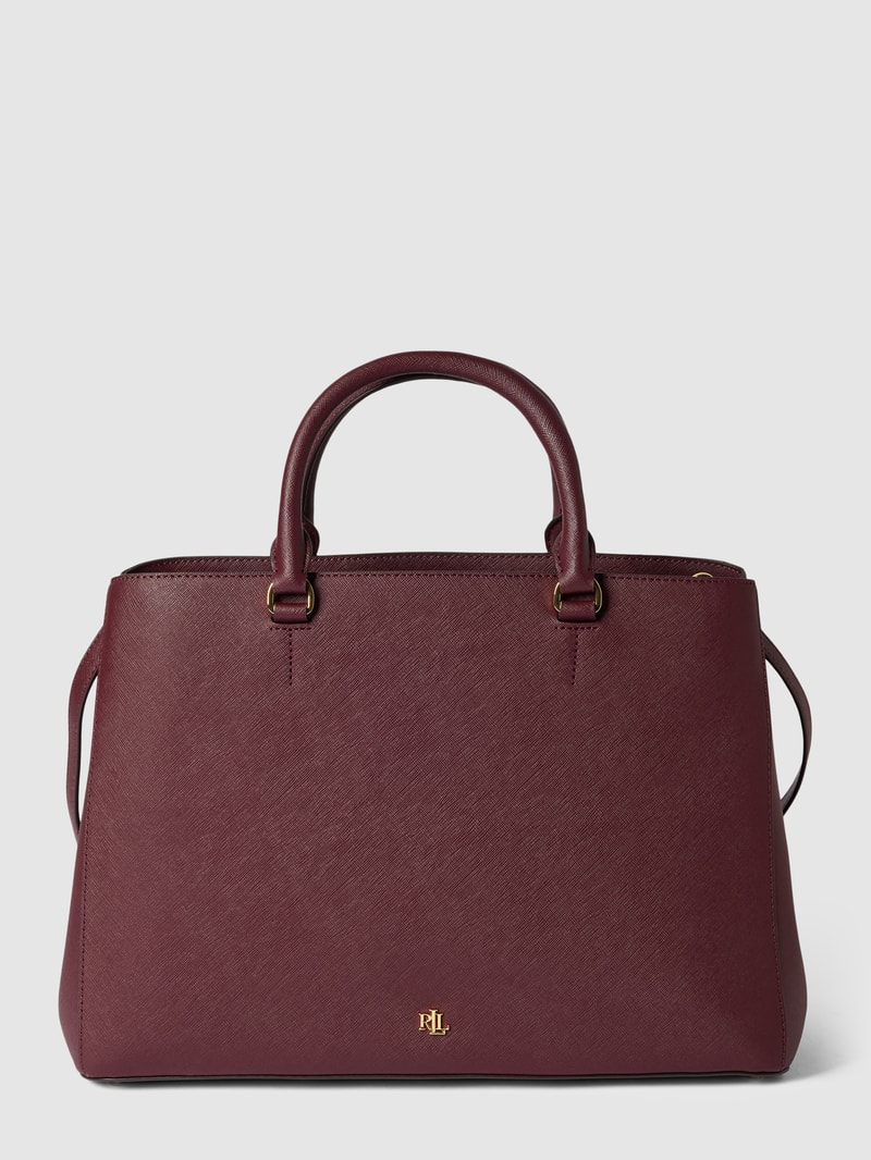 Satchel mit Label-Applikation in bordeaux rot