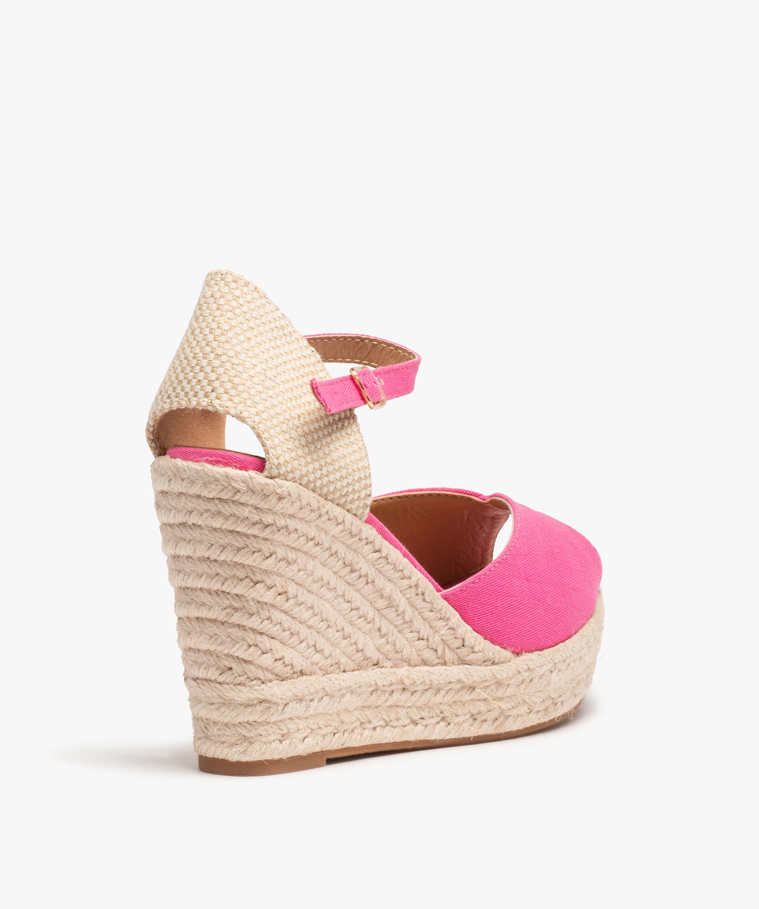 Sandales femme compensées en corde dessus satin uni fuchsia | GEMO