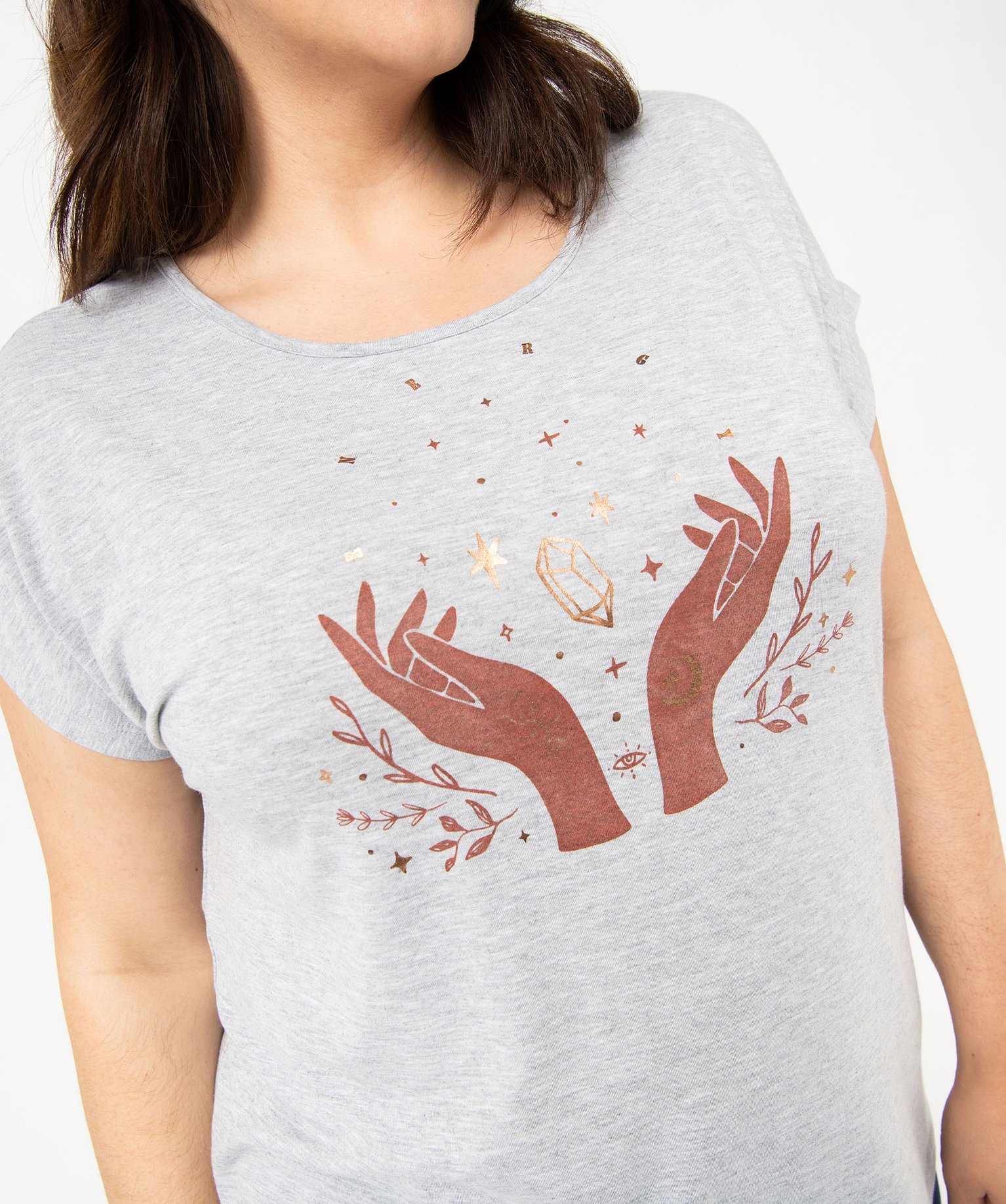Tee-shirt femme grande taille à manches courtes avec motifs gris | GEMO