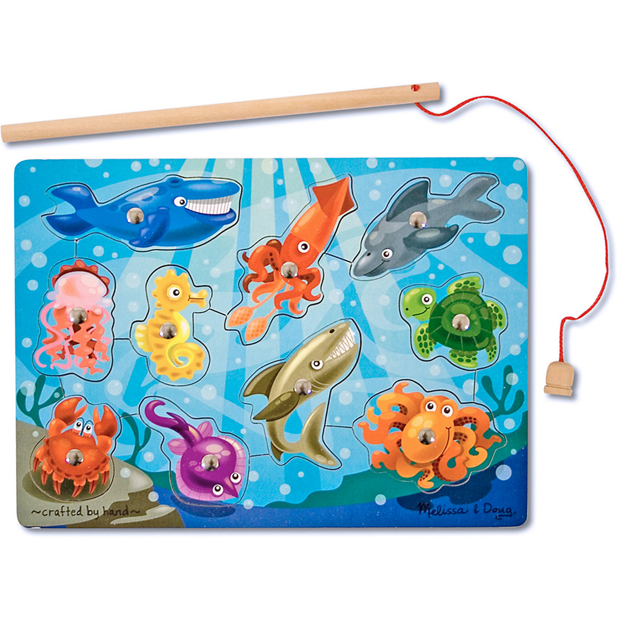 Magnetisches Angelspiel aus Holz - Unterwasserwelt, 10 Teile