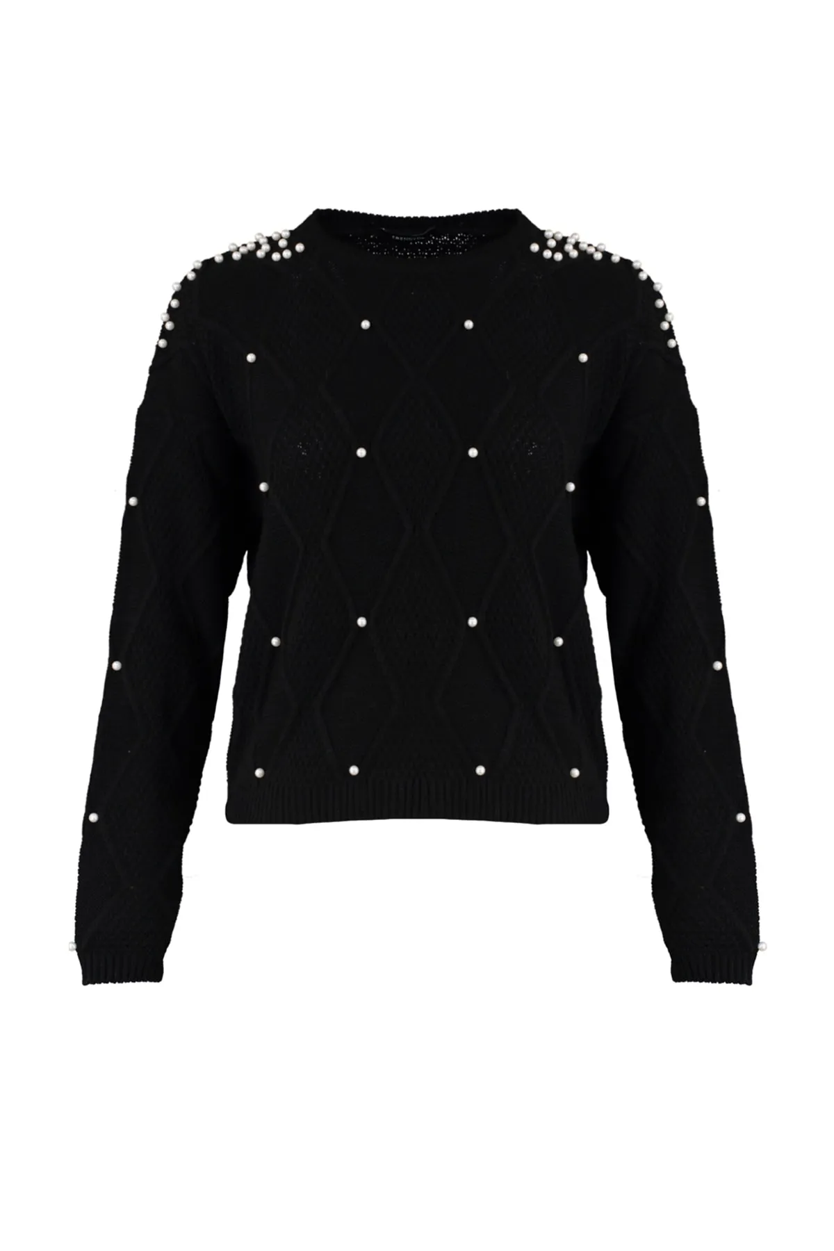 Trendyol Collection  Schwarzer Strickpullover mit detailliertem Muster TWOAW23KZ00423
