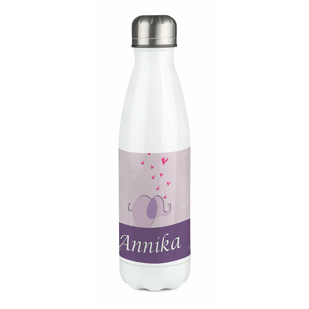 Edelstahl Kinder Thermoflasche / Trinkflasche bunt Elefant Farbe lila Spülmaschinenfest, Auslaufsicher, Bruchfest, Doppelwandig, Für Heißgetränke geeignet, Mit Deckel, Isoliert
