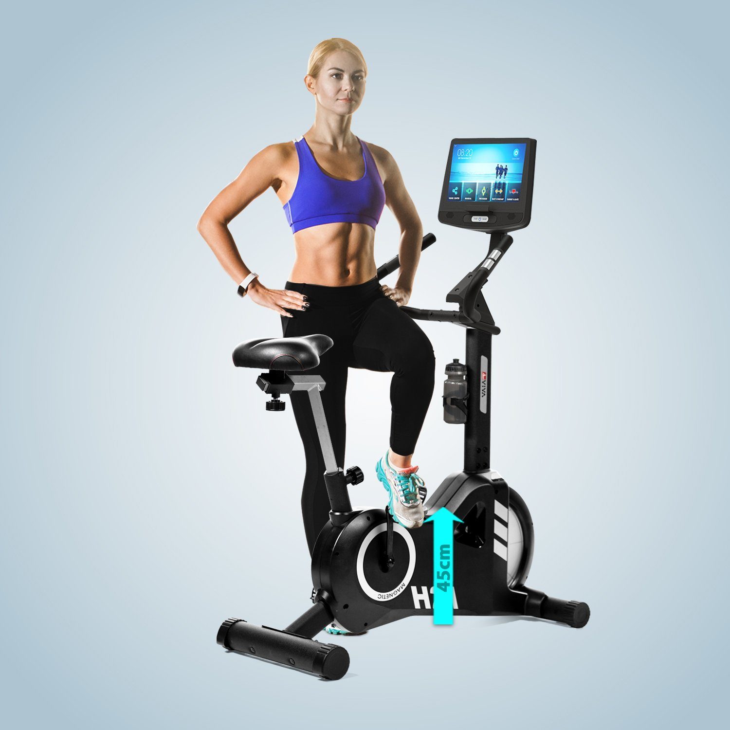 AsVIVA Ergometer Heimtrainer & Ergometer AsVIVA H21 Pro Wi-Fi (mit Trinkflasche), Touchscreen Computer, Tablethalterung, Kinomap kompatibel