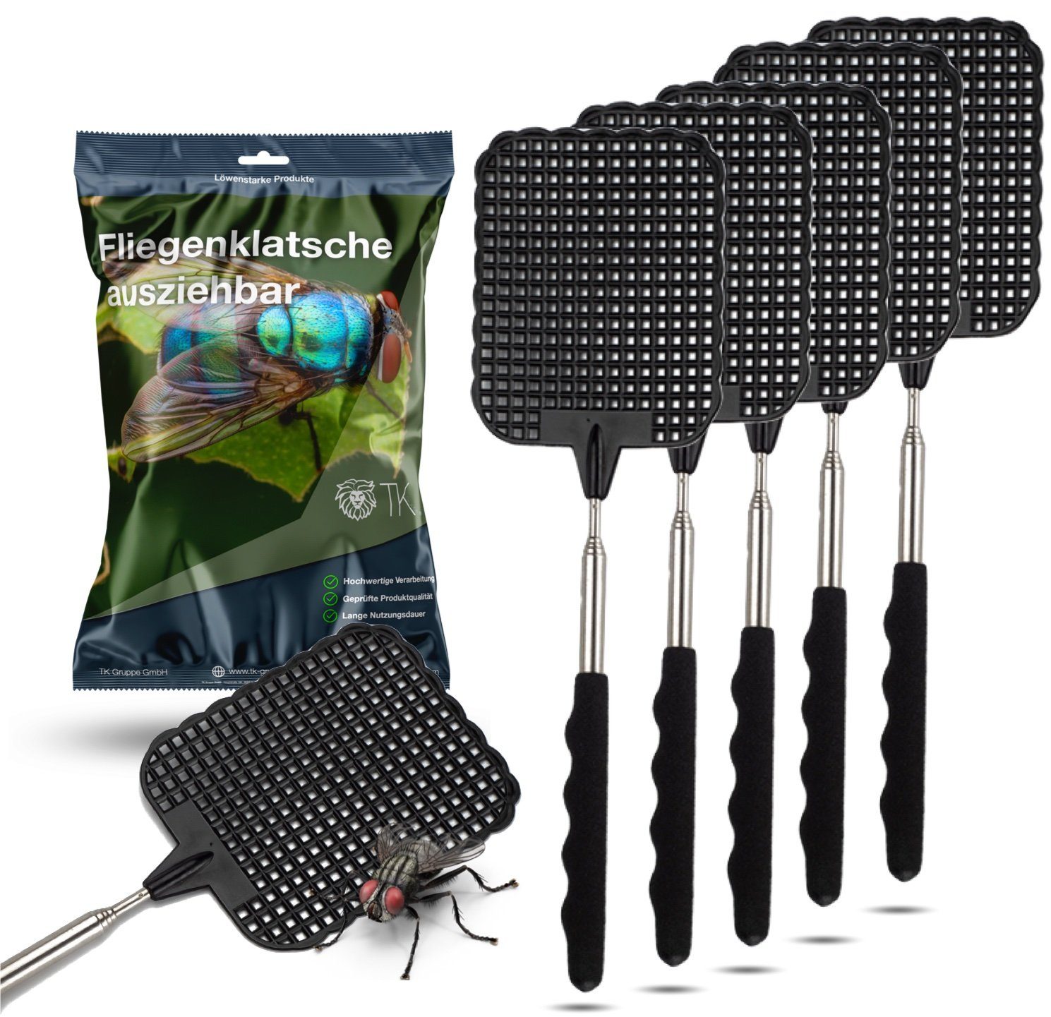 TK Gruppe Fliegenklatsche 12er XXL Fliegenklatsche Set - ausziehbar - Teleskop Klatsche