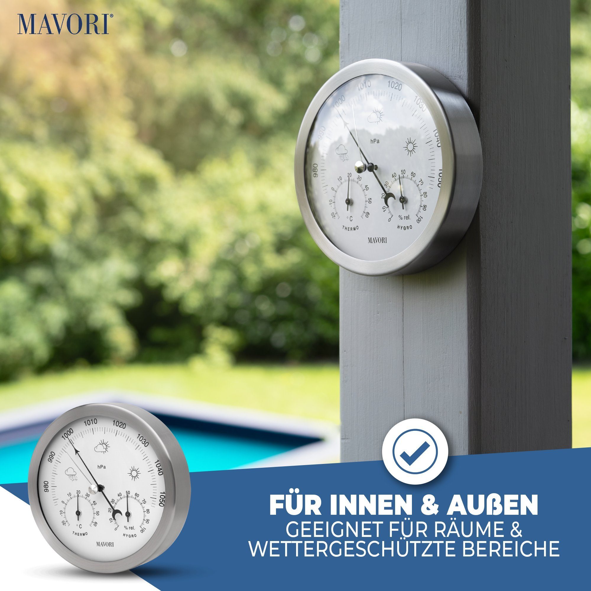 MAVORI Wetterstation analog - 3in1 Barometer, Hygrometer & Thermometer Wetterstation