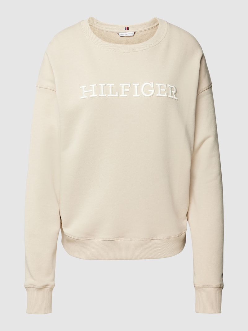 Sweatshirt aus Baumwolle mit Label-Detail in beige
