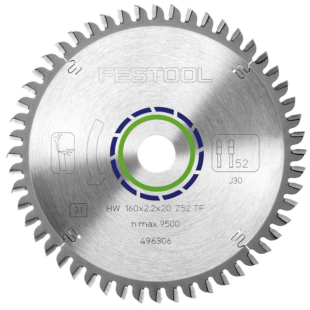 Lâmina de serra FESTOOL de 160 mm com 52 dentes TCT para corte de metais não ferrosos.