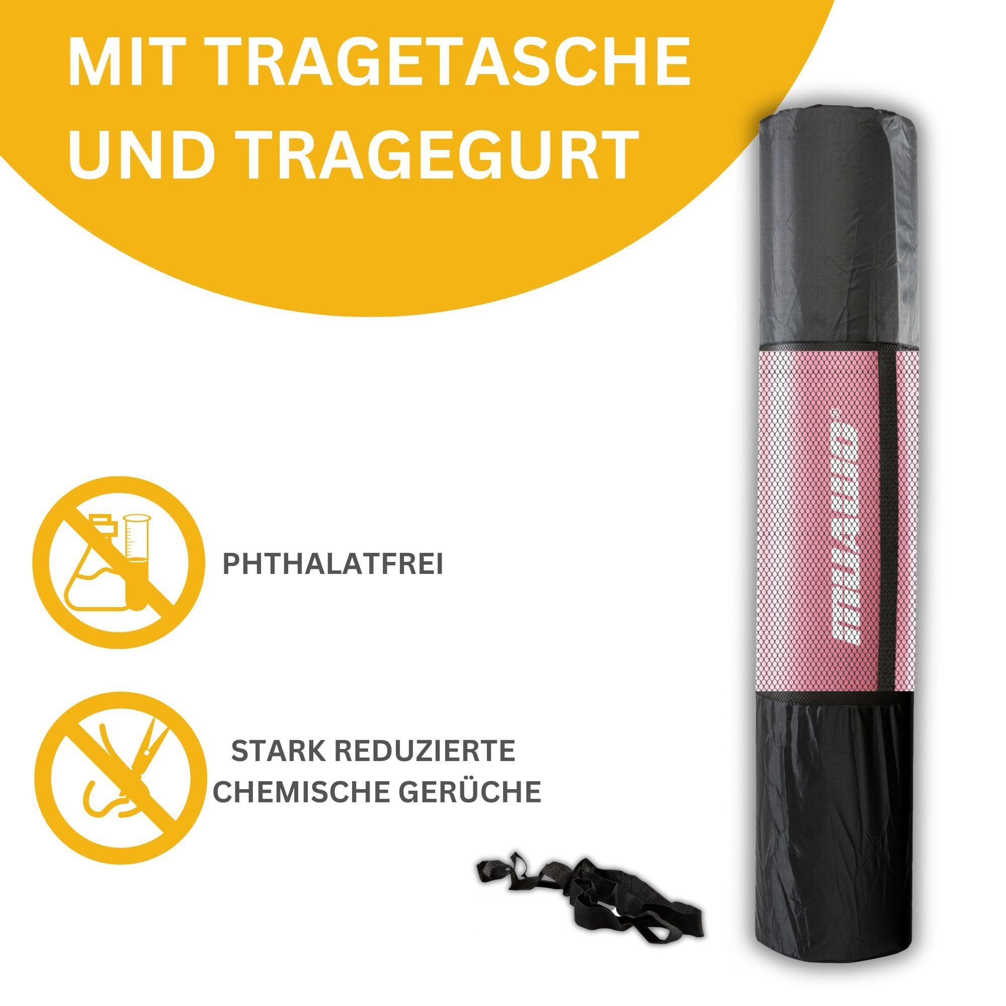 Muawo Fitnessmatte, Yogamatte, Sportmatte und Gymnastikmatte (mit Tragegurt und Trage-/ Aufbewahrungstasche), extra dick 15 mm & extra lang 190 cm, PHTHALATFREI, kein Chemie Geruch