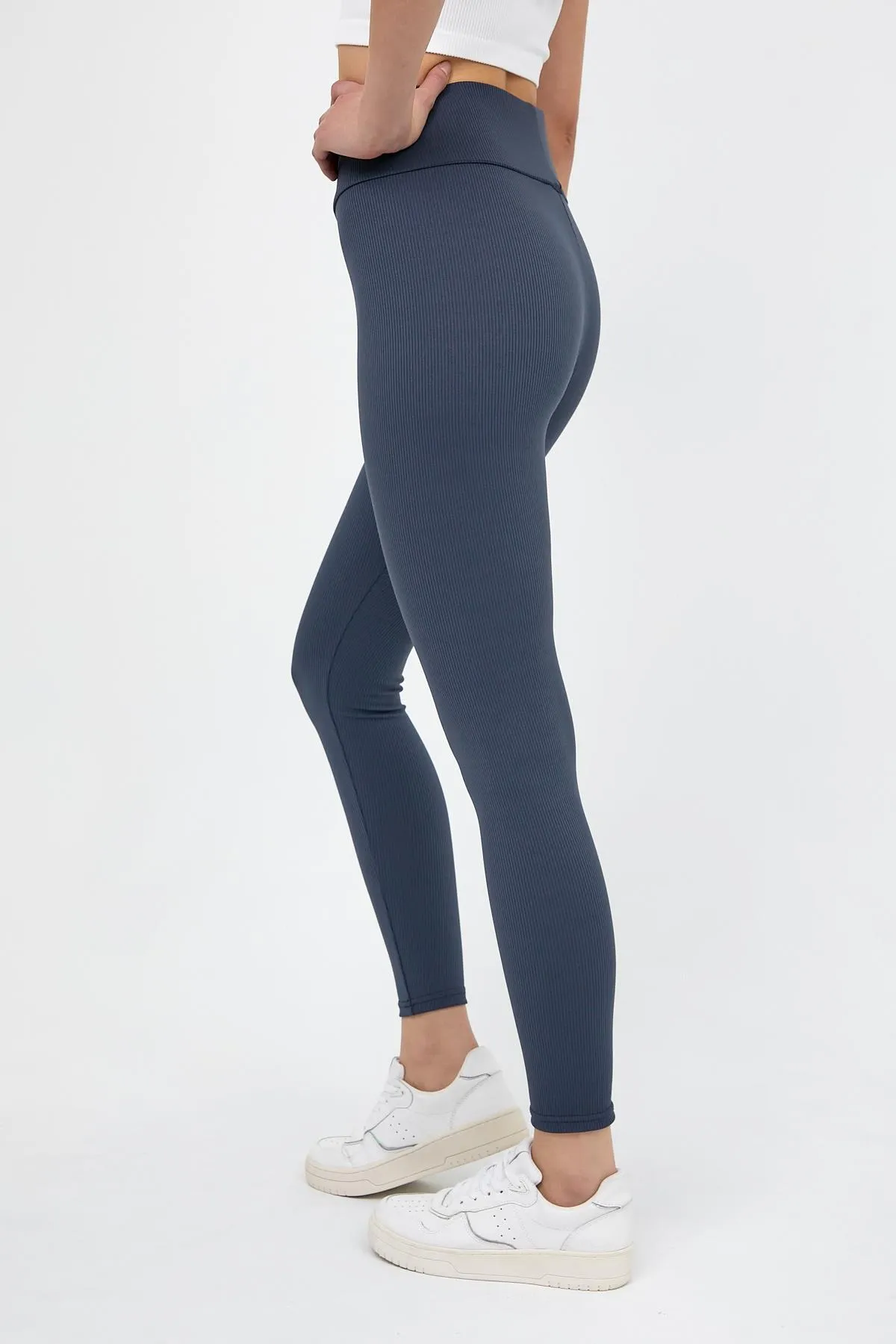 Domoda  Indigo Indigo Hohe Taille, gerippte, elastische Strickstrumpfhose mit Interlock-Taille