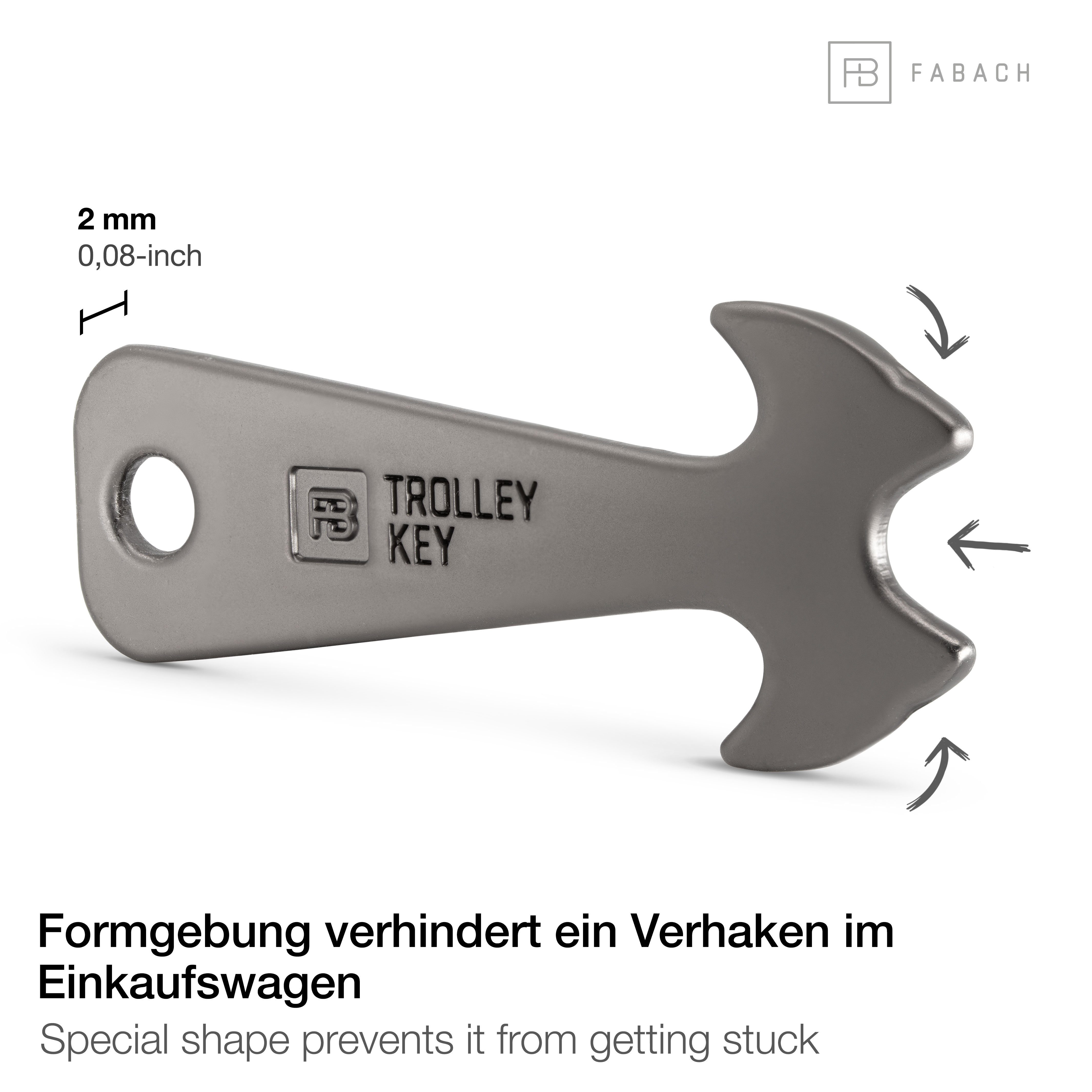 FABACH Schlüsselanhänger Trolley Key Silber Einkaufswagenlöser - Einkaufswagenchip Einkaufschip (2-tlg)
