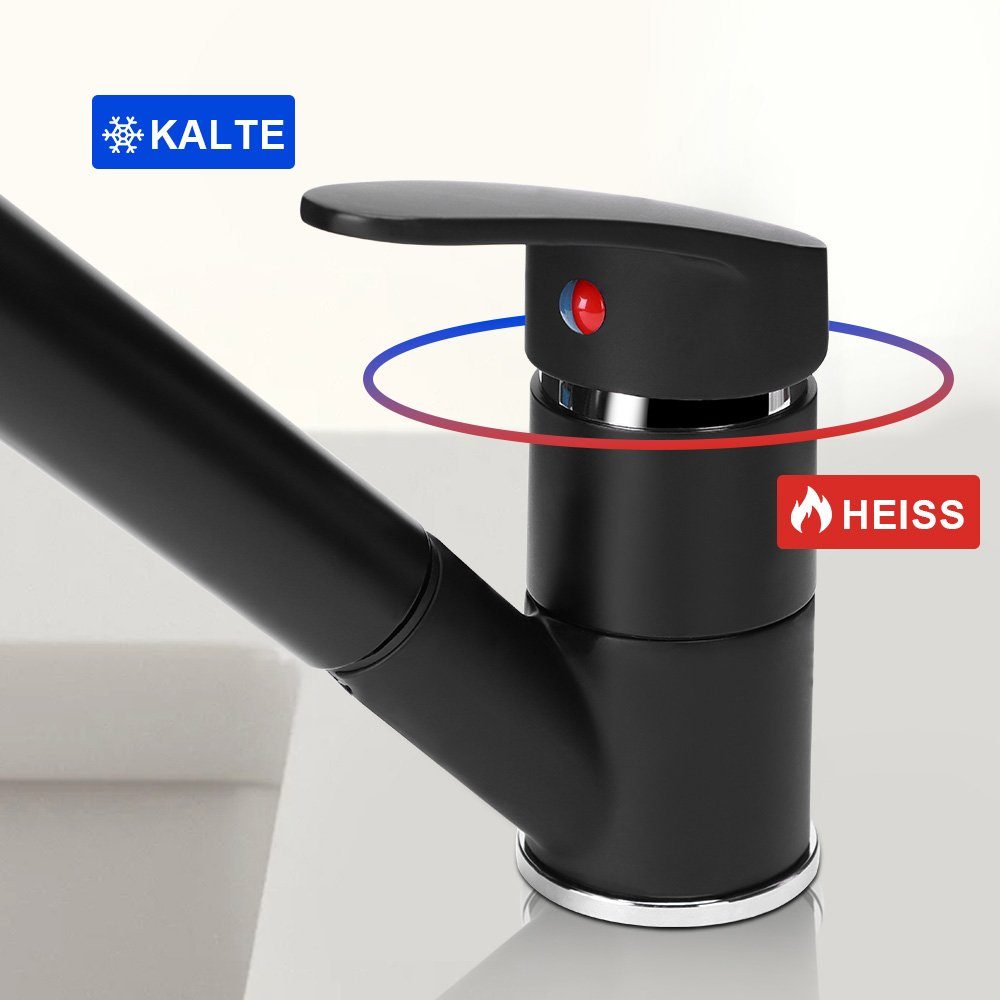 XIIW Waschtischarmatur Wasserhahn Bad mit Ausziehbar Brause,Küchenarmatur mit 2 Strahlarten (360 ° Drehbare,Mischbatterie mit 60cm Flexible Anschlussschläuche,Spültischarmatur aus Messing)