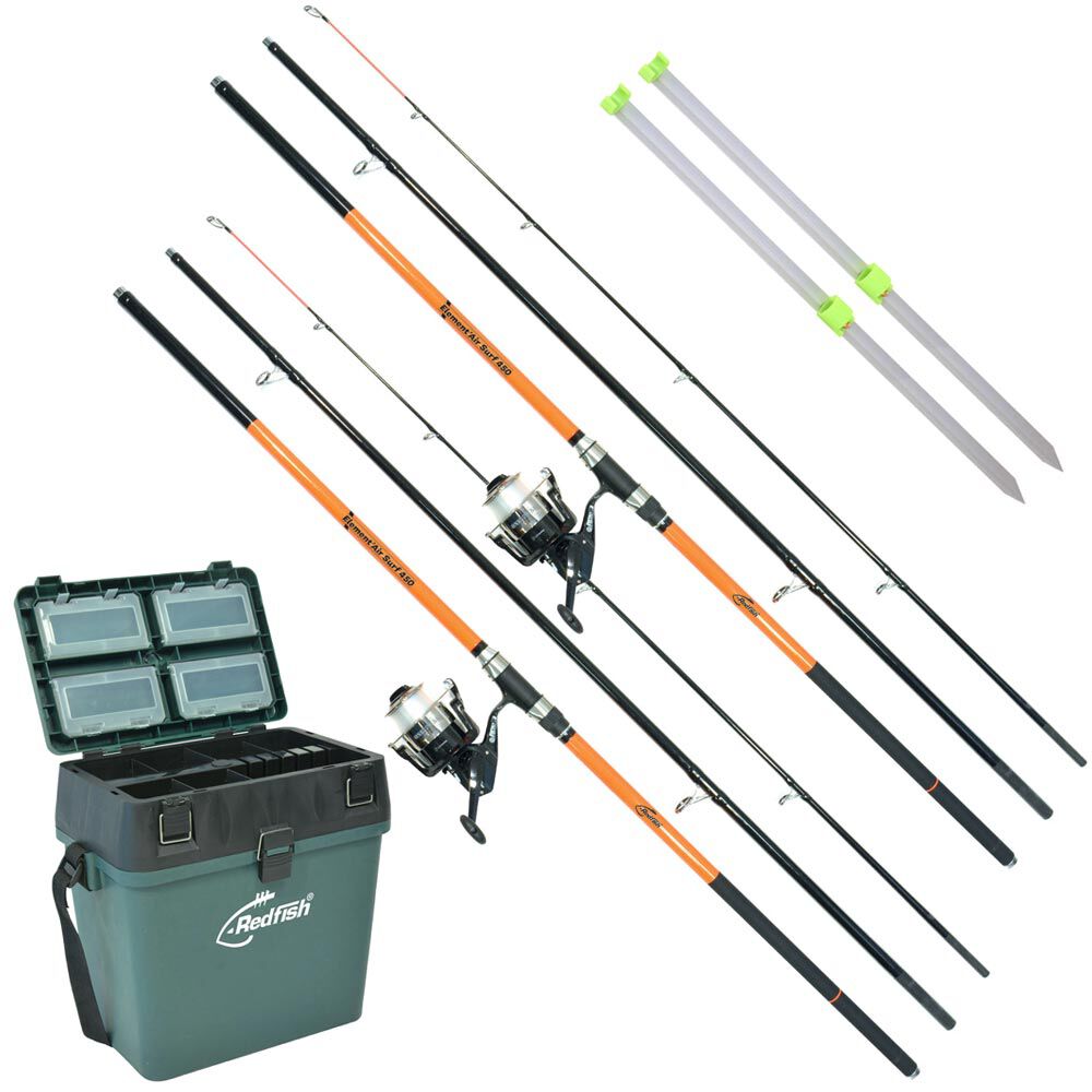 Redfish surfcasting hátizsák, 4,50m, 2 bot + 2 leszúrópálca + tárolódoboz