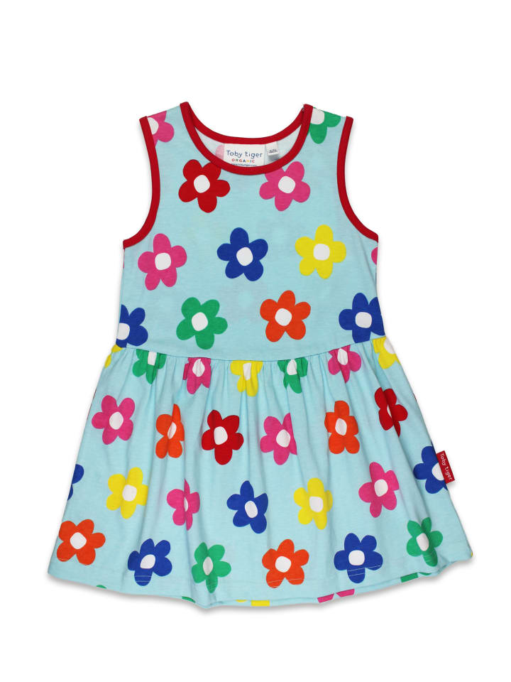 Toby Tiger Jersey Trägerkleid mit Regenbogenblumen Print in blau günstig kaufen