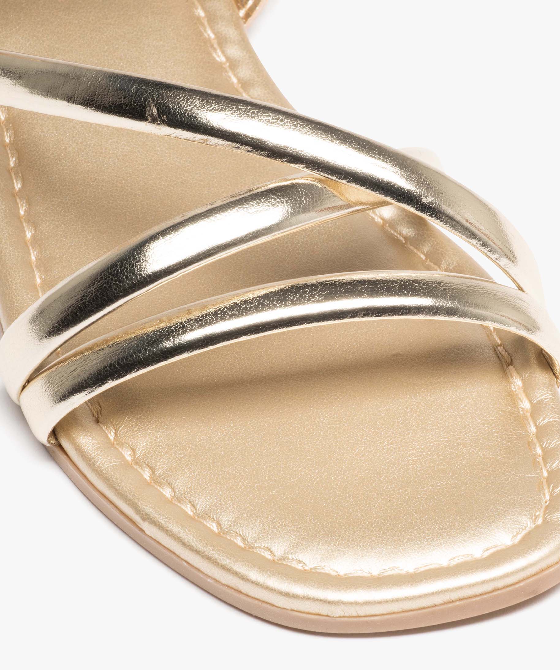 Sandales femme unies à bout carré et brides tubulaires mé... or | GEMO