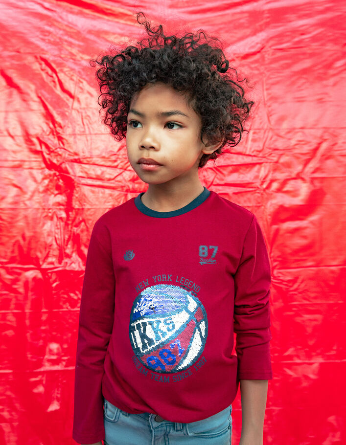 T-shirt bordeaux ballon sequins réversibles garçon