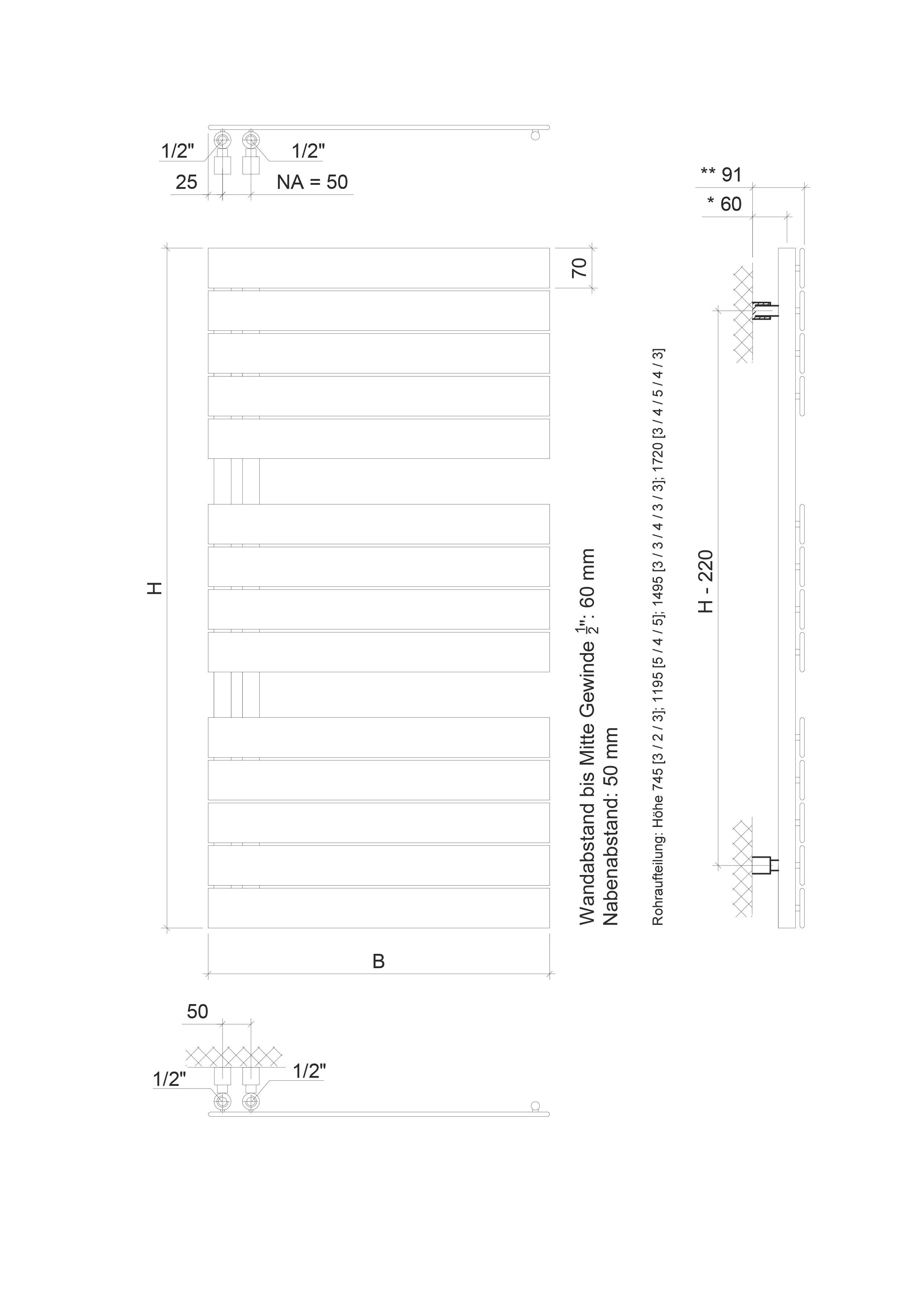 Ximax Badheizkörper P2-Open 1720 mm x 700 mm, 1153 Watt, 50 mm Anschluss, weiß