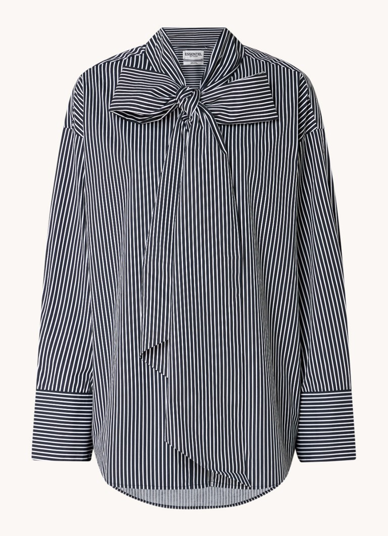Bluza Essentiel Antwerp Greta s mašnom u ovratniku i prugastim printom