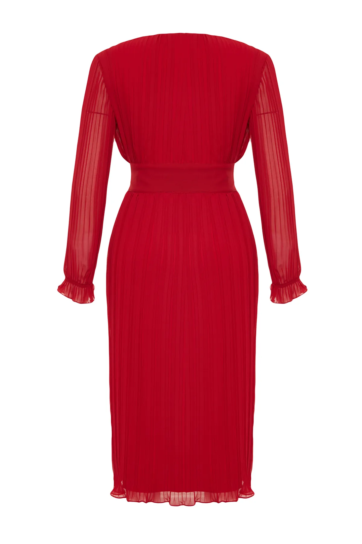 Trendyol Collection  Rotes, plissiertes, gefüttertes Chiffon-Webkleid TWOAW24EL00478