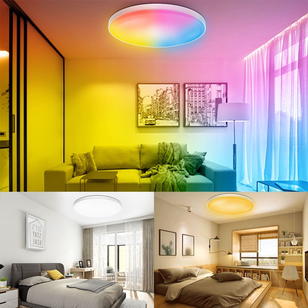 Sunicol Deckenleuchte Smart LED Deckenlampe Farbwechsel, 30W/48W,RGB+CCT, Dimmbare, Timer, LED wechselbar, RGB+CCT