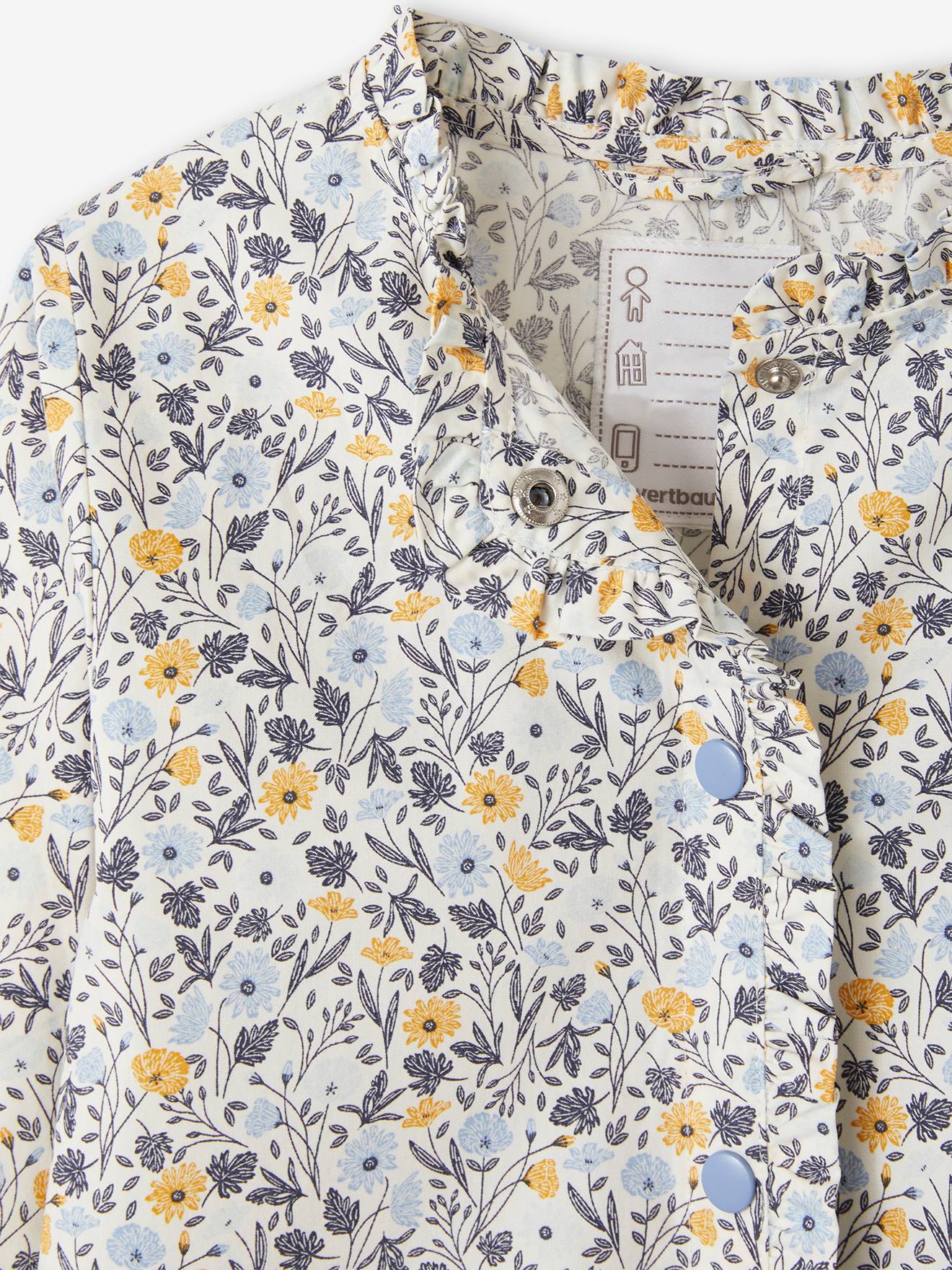 Tablier à fleurs personnalisable fille bleu