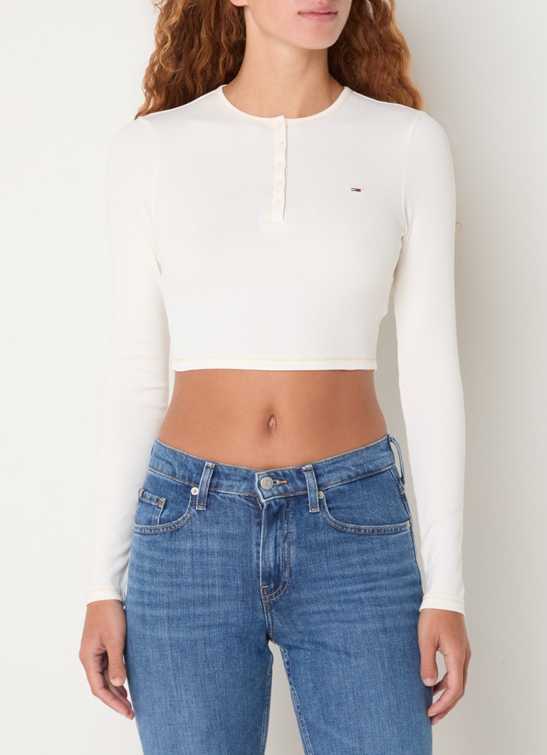 Tommy Hilfiger Rib-knit cropped long-sleeved shirt with logo embroidery