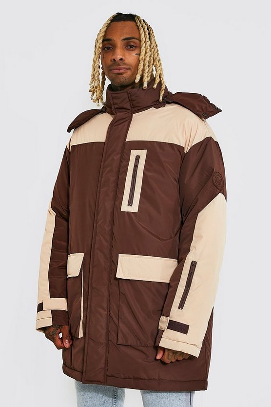 Colorblock Parka mit Kapuze