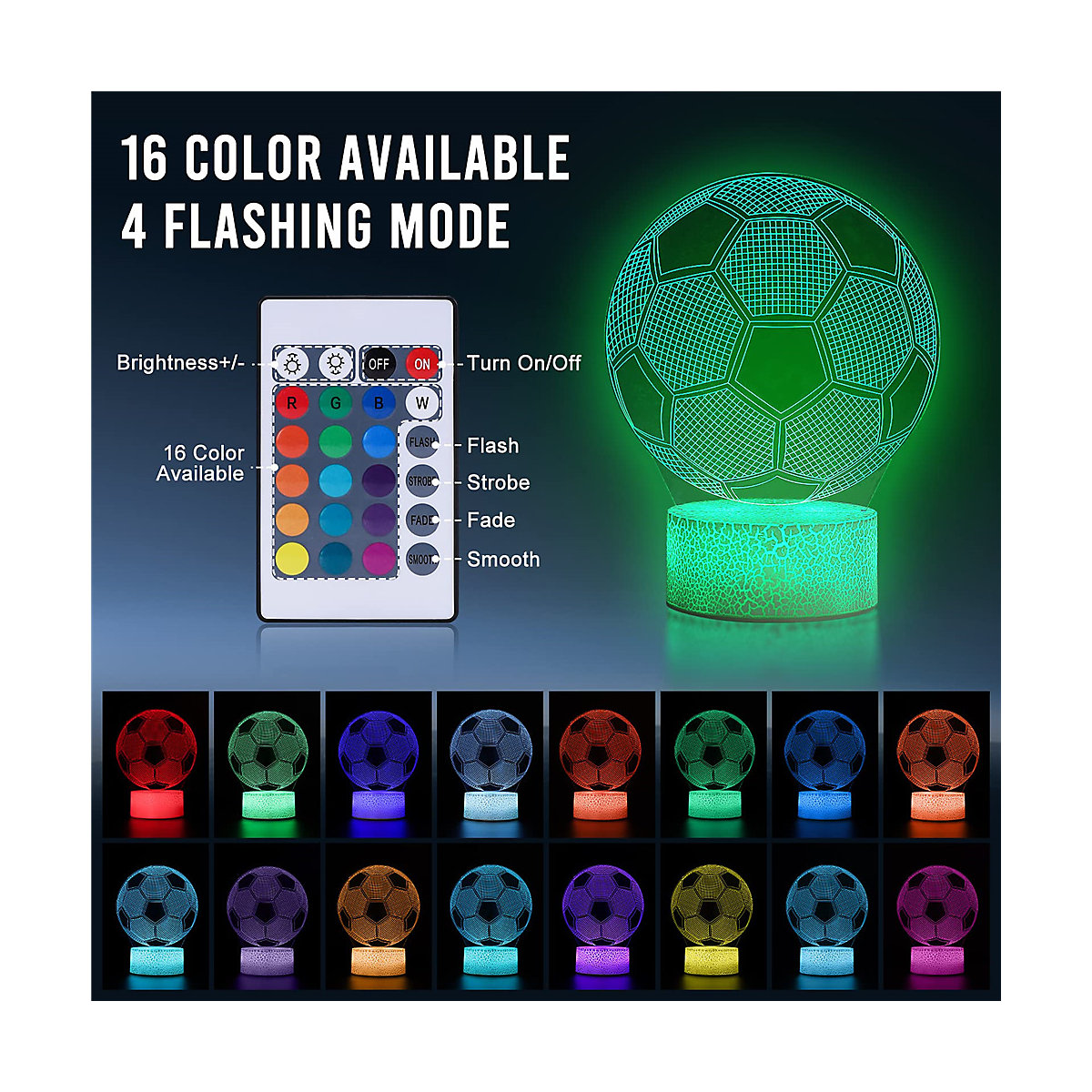 Nachtlichter Fußball Lampe mit 16 Farben Nachtlichter für Kinder
