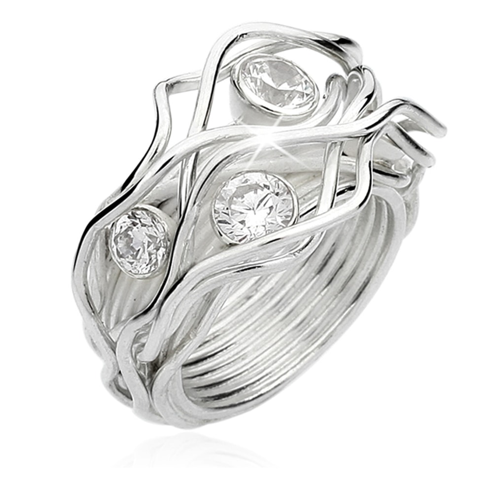 Nenalina Nenalina Bague Verknotet Gewoben Zirkonia Kristalle 925 Silber Bague