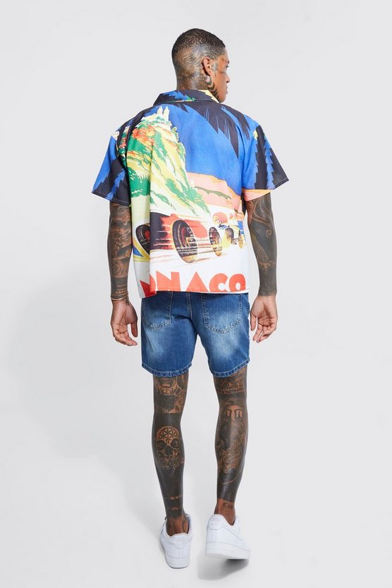 Kurzärmliges kastiges Hemd mit Print