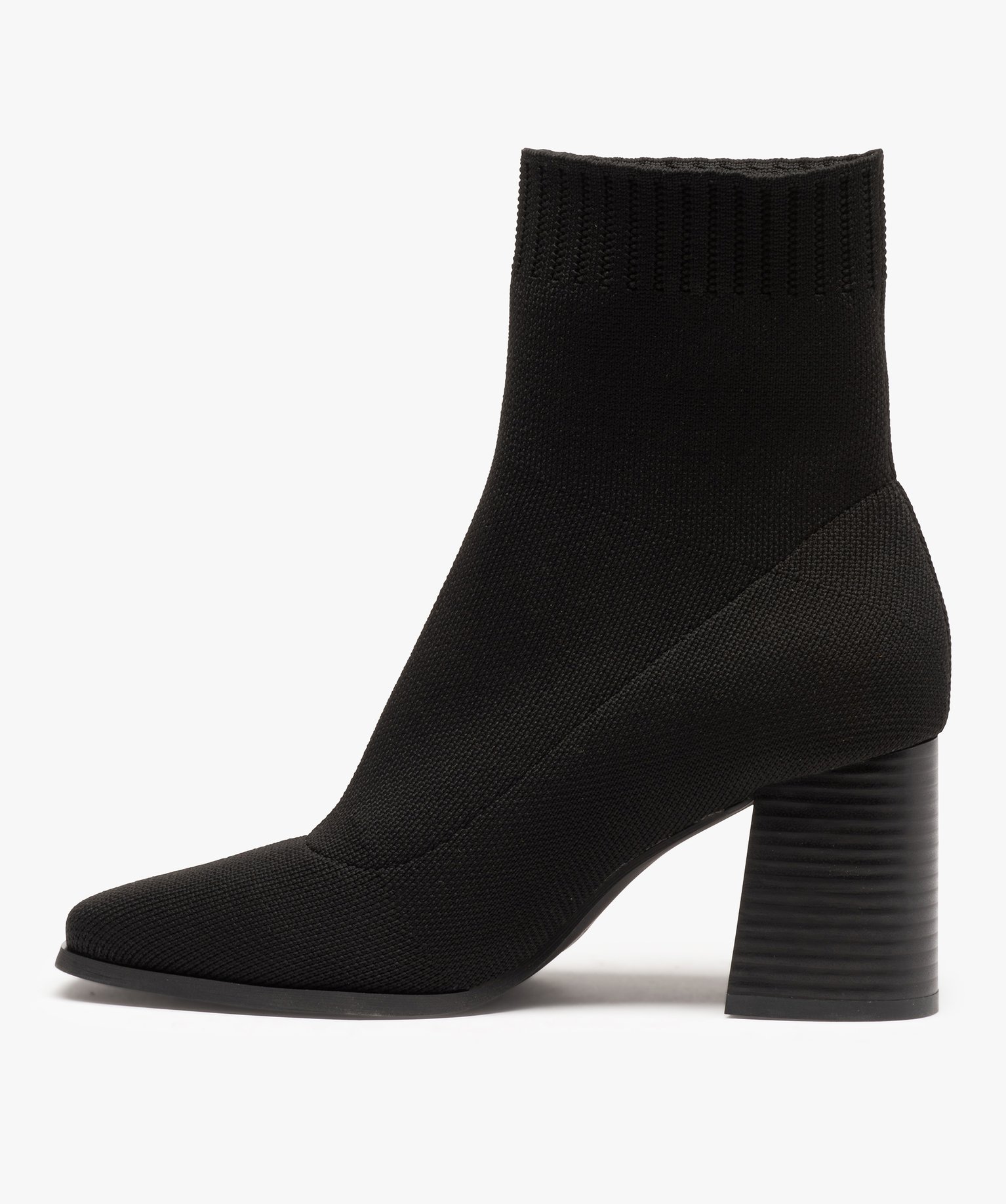 Boots chaussettes femme à talon carré dessus maille unie noir | GEMO